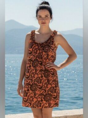 Boden SZ 6R Boho Paisley Shift Sleeveless Beach Dress W/Ruffled Neckline Relaxed